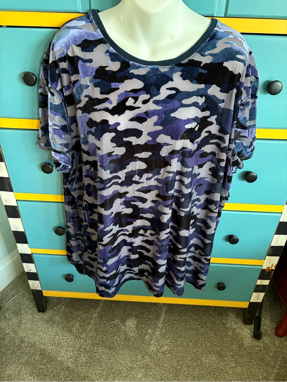 Free People Velvet & Burn Out Navy Camo Top  Large